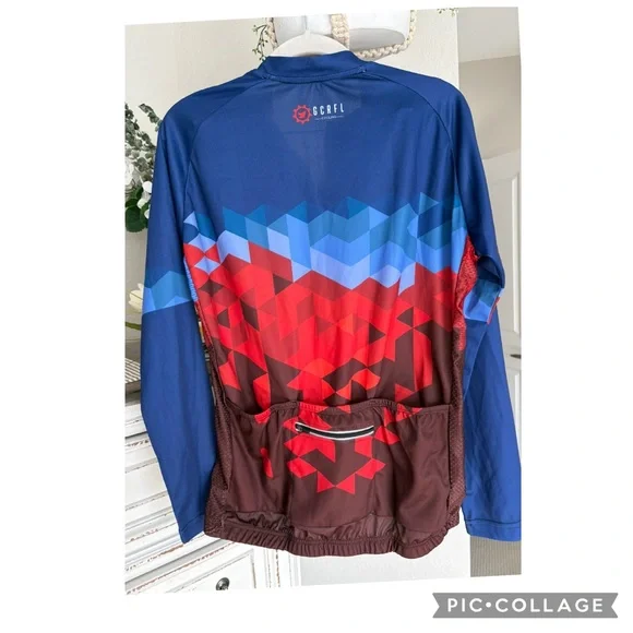 NEW GCRFL LONG SLEEVE CYCLING JERSEY DISTINCTIVE GEOMETRIC GRADIENT DESIGN - Picture 4 of 5
